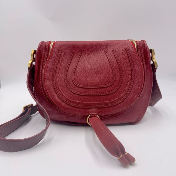 Auth Chloe Marcie Red Leather Crossbody Saddle Bag - Picture 10 of 16